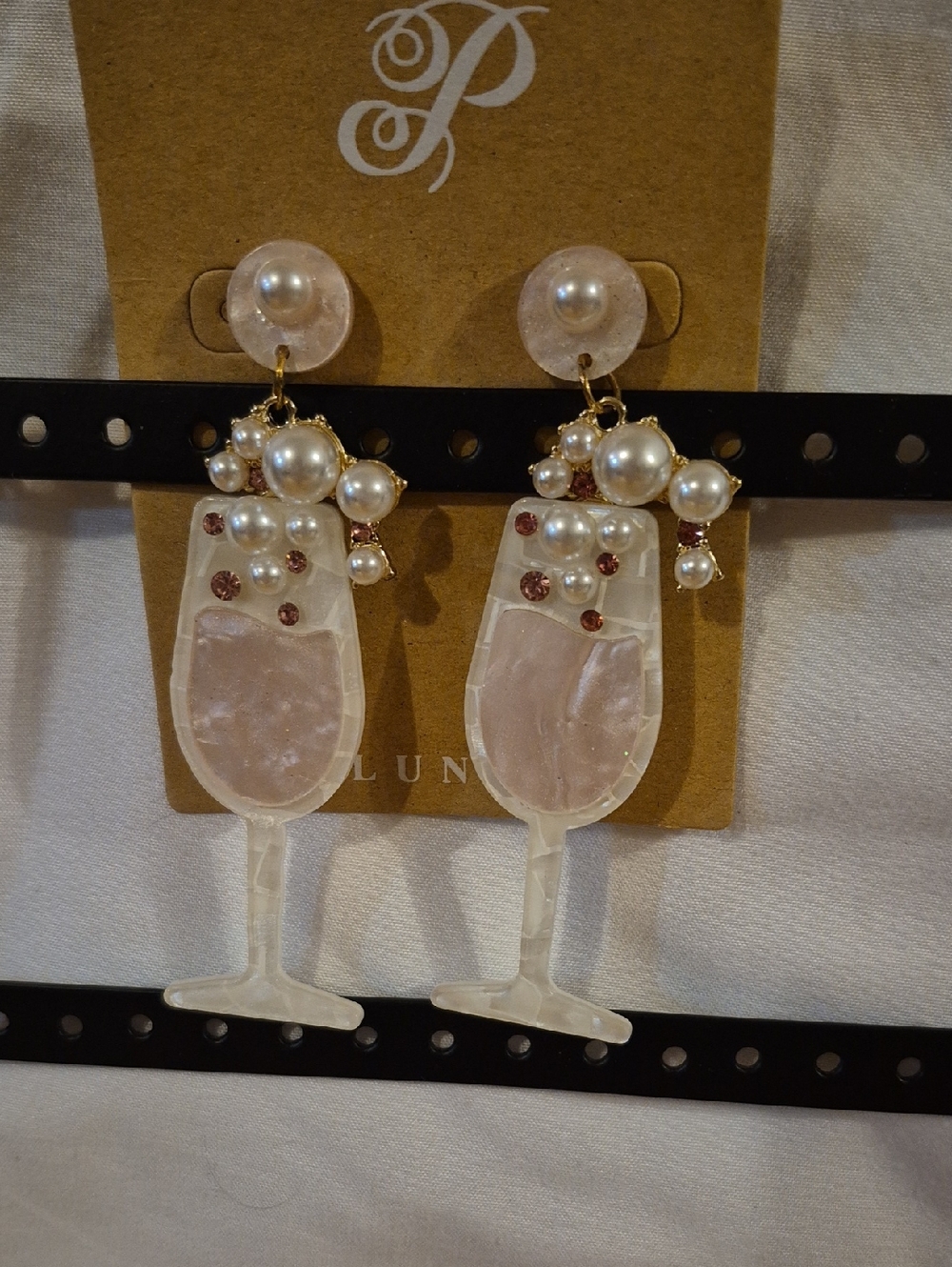 Pearl & Pink Champagne Glass Drop Earrings